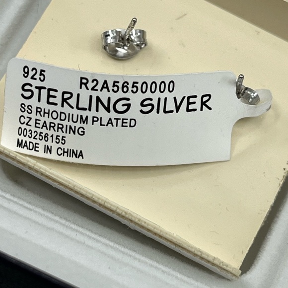 Vintage Sterling Silver Double Hoop Earrings with CZ Accents, Rhodium Plated - Picture 14 of 15